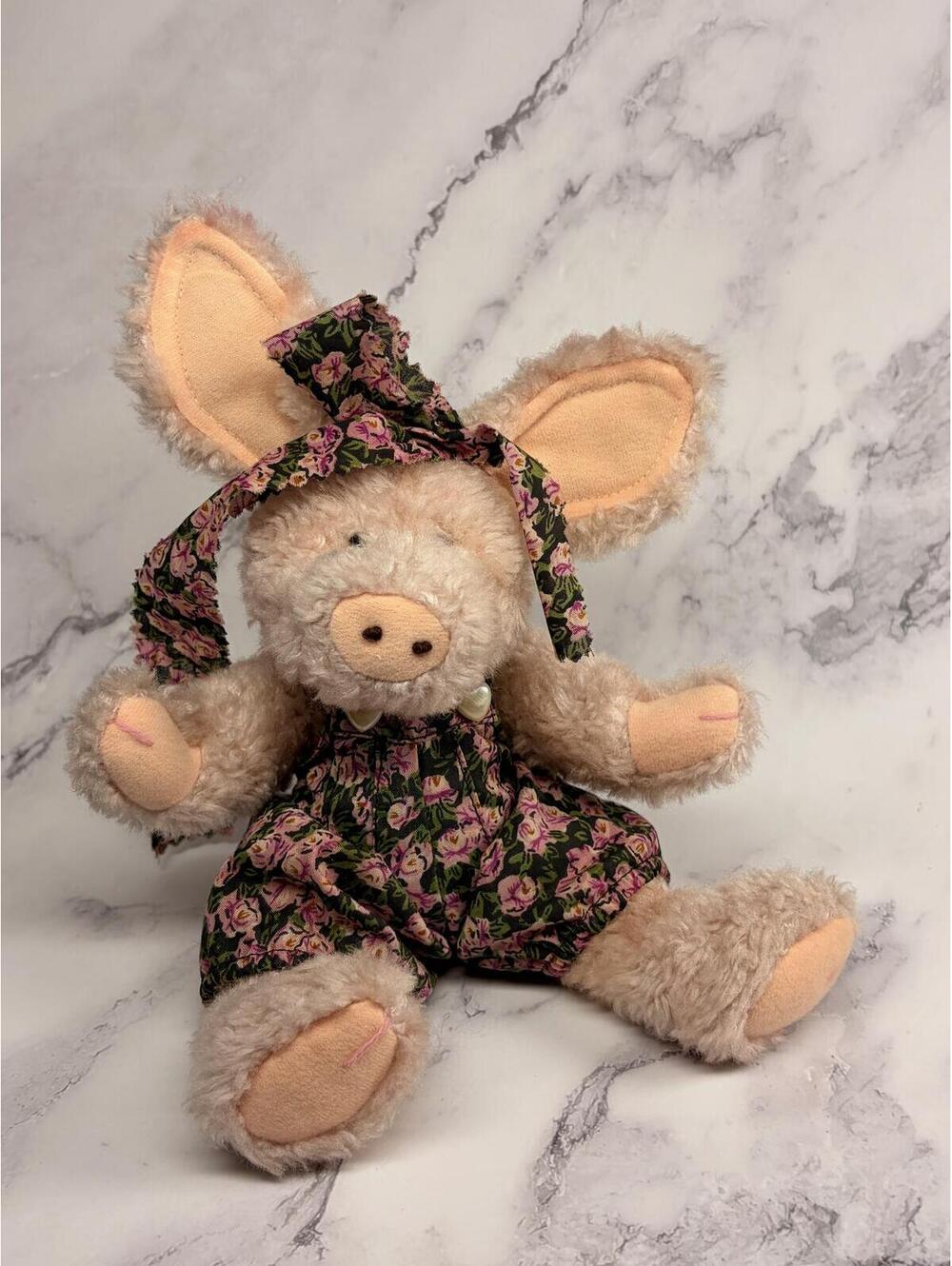Boyds Bear Plush Pig Toy Floral Dress Vintage Stuffed Animal - Picture 3 of 8